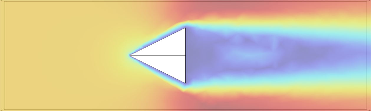 Flow simulation around a cone-shaped nose showing a narrower wake